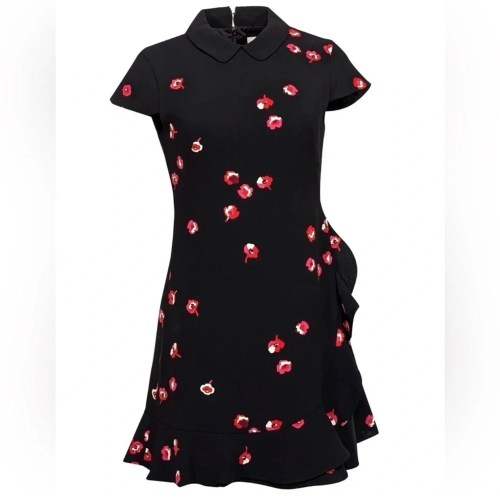 Kate Spade Black Floral Mini Dress Peter Pan Collar Ruffle Size 4